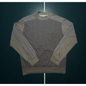 Vintage 90s Single Stitch Pocket T Shirt‎ Men's Medium Striped Gray Long Sleeve